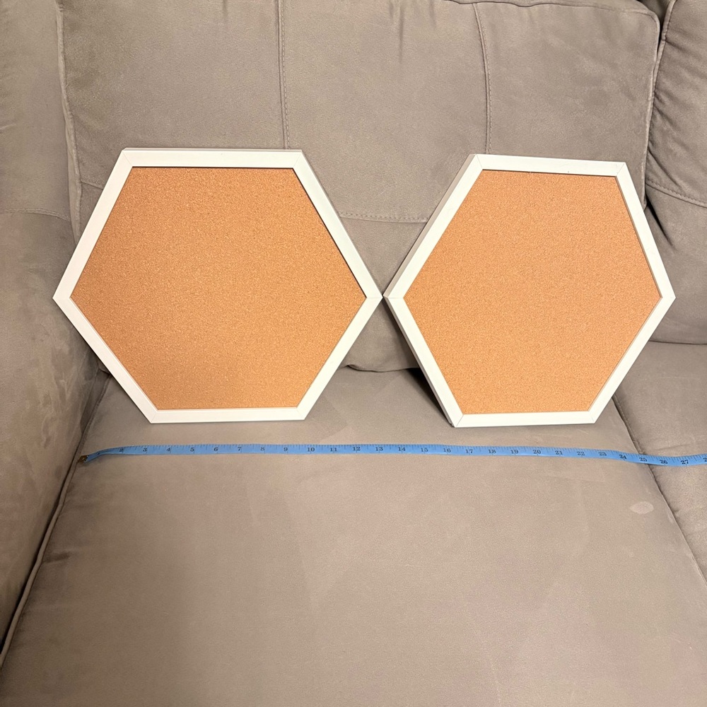 Hexagonal Cork Board Set with White Frame